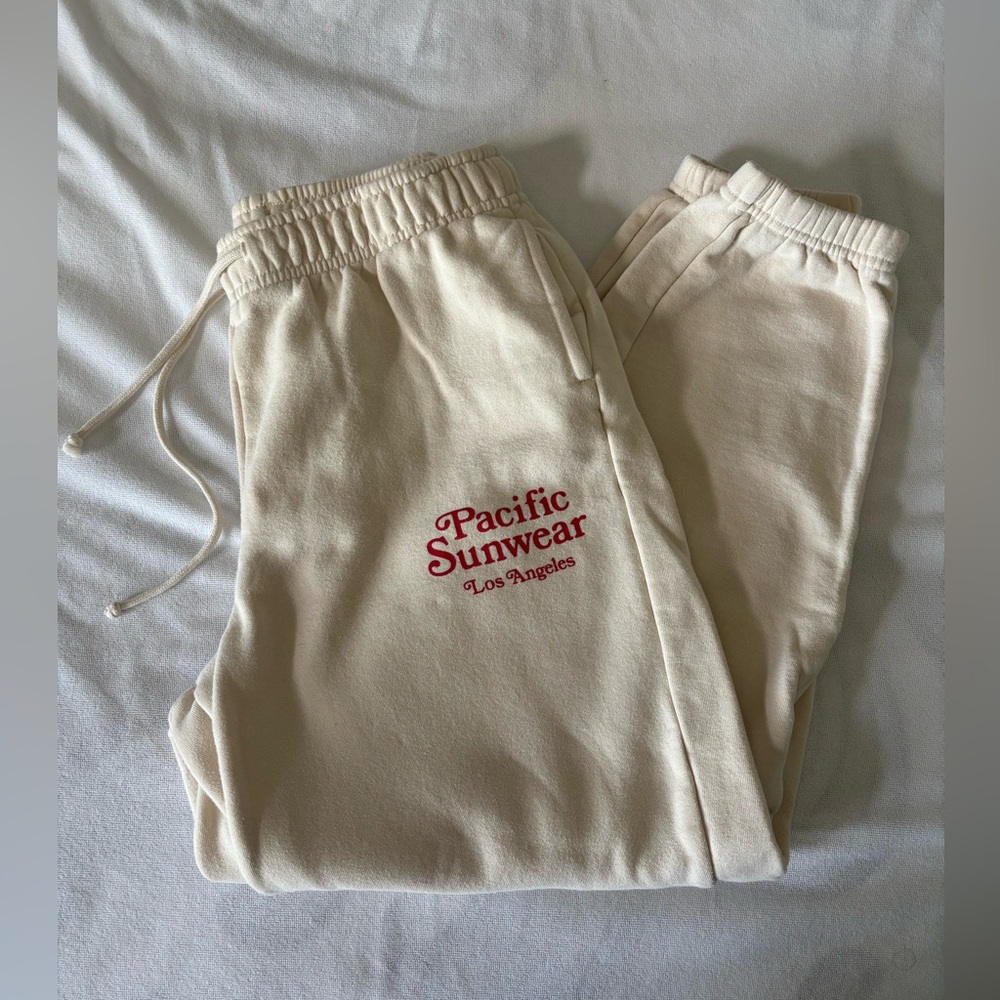 PacSun- Red Detailed Cream Joggers